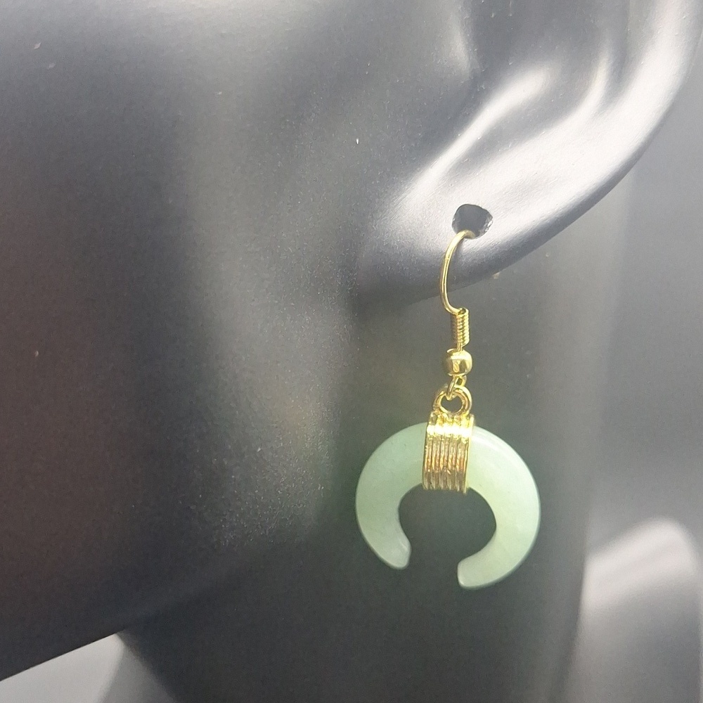 Green Aventurine Crescent Earrings | Gold-Plated | Luck & Prosperity Crystal - Picture 4 of 4